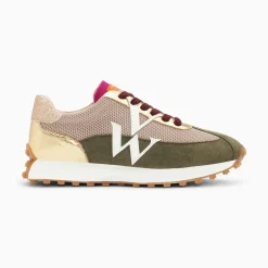 Vanessa Wu Baskets Monogramme Faustine Beige Et Kaki A Semelle Running Discount