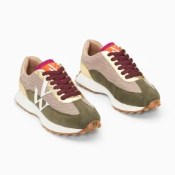 Vanessa Wu Baskets Monogramme Faustine Beige Et Kaki A Semelle Running Discount