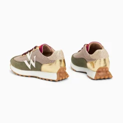 Vanessa Wu Baskets Monogramme Faustine Beige Et Kaki A Semelle Running Discount