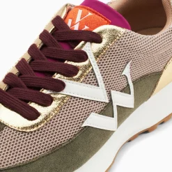 Vanessa Wu Baskets Monogramme Faustine Beige Et Kaki A Semelle Running Discount