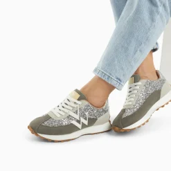 Vanessa Wu Baskets Monogramme Faustine Argent Et Gris A Semelle Running Clearance
