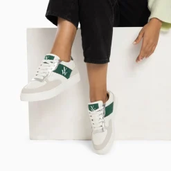 Vanessa Wu Baskets Monogramme Flavie Perforees Gris Et Vert A Lacets Sale