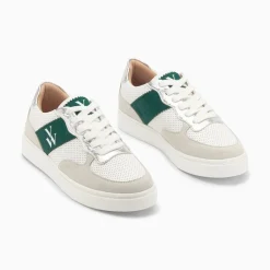 Vanessa Wu Baskets Monogramme Flavie Perforees Gris Et Vert A Lacets Sale