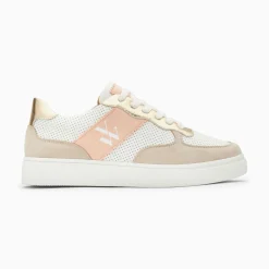 Vanessa Wu Baskets Monogramme Flavie Perforees Gris Et Rose A Lacets Discount