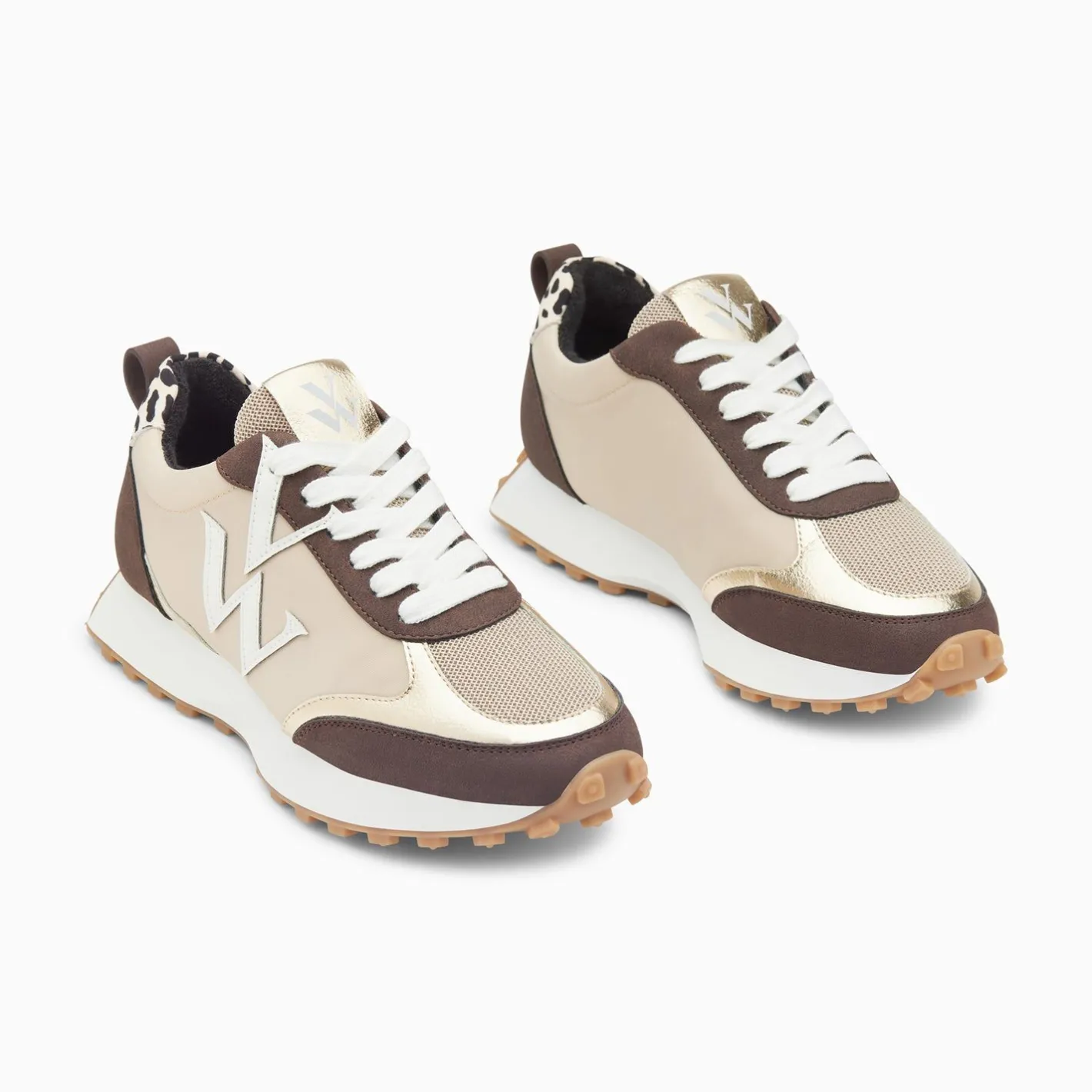 Vanessa Wu Baskets Monogramme Grace Beige Et Marron A Semelle Running Online