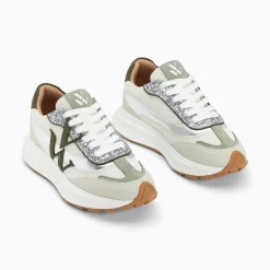 Vanessa Wu Baskets Monogramme Ines Kaki Et Argent A Semelle Oversize Sale
