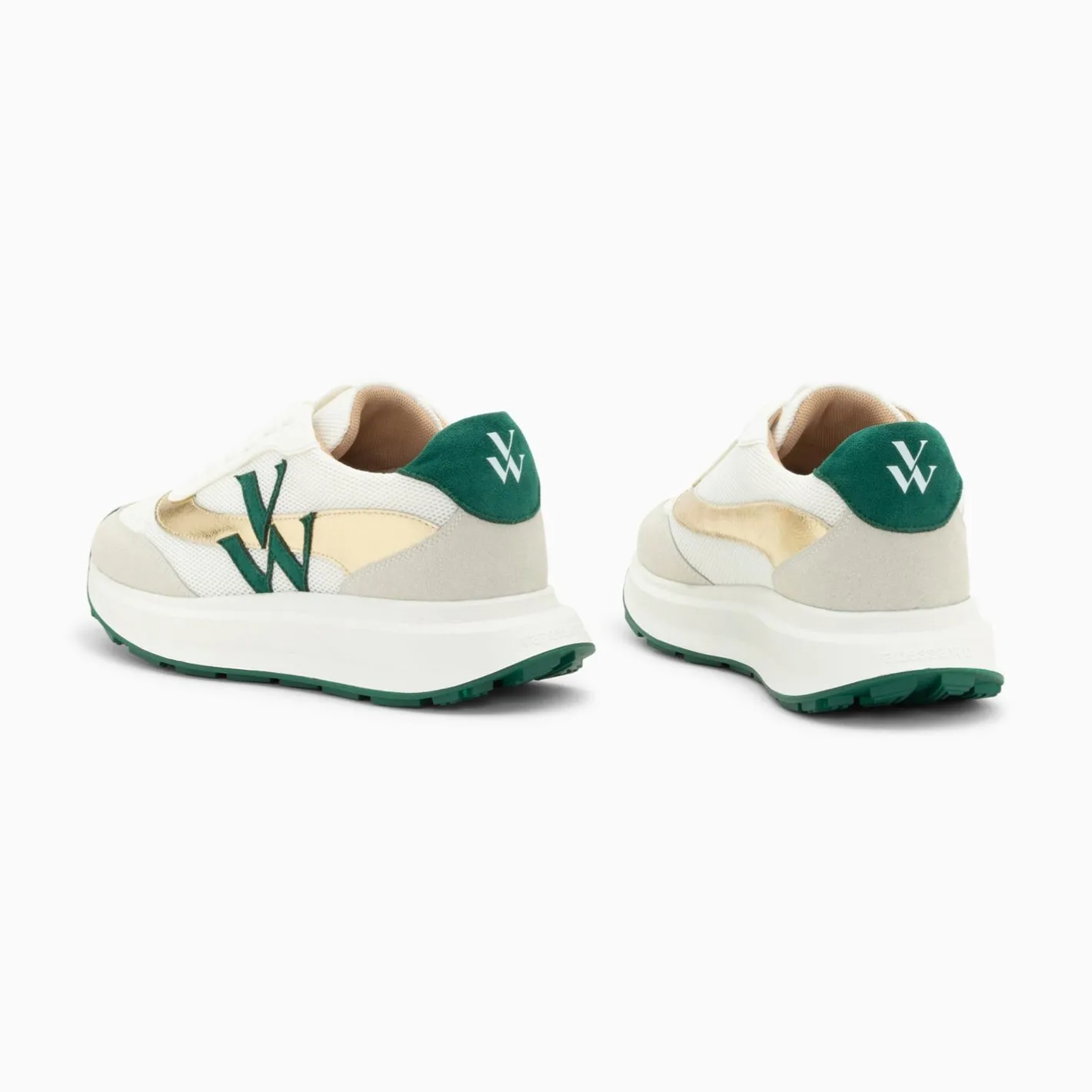 Vanessa Wu Baskets Monogramme Lana Vert Et Or A Semelle Oversize Sale