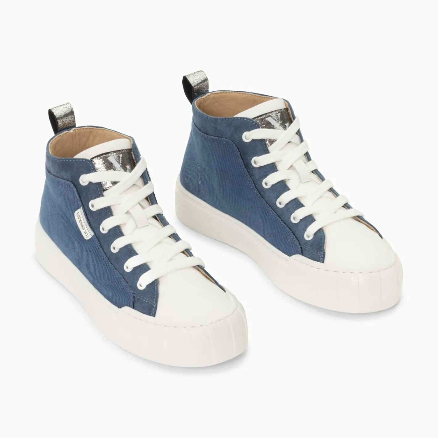 Vanessa Wu Baskets Montantes Clarisse Cotelees Bleu Et Blanc Outlet