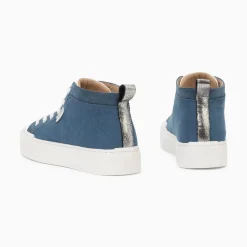 Vanessa Wu Baskets Montantes Clarisse Cotelees Bleu Et Blanc Outlet