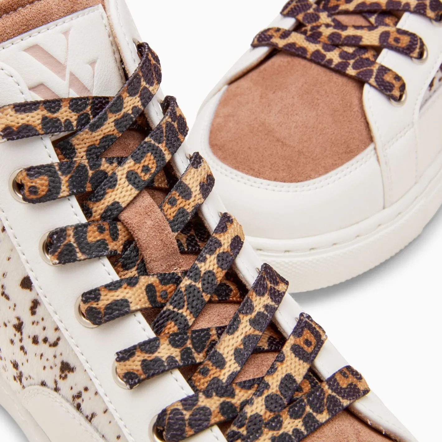 Vanessa Wu Baskets Montantes Gwen Blanc Et Marron A Lacets Leopard Sale