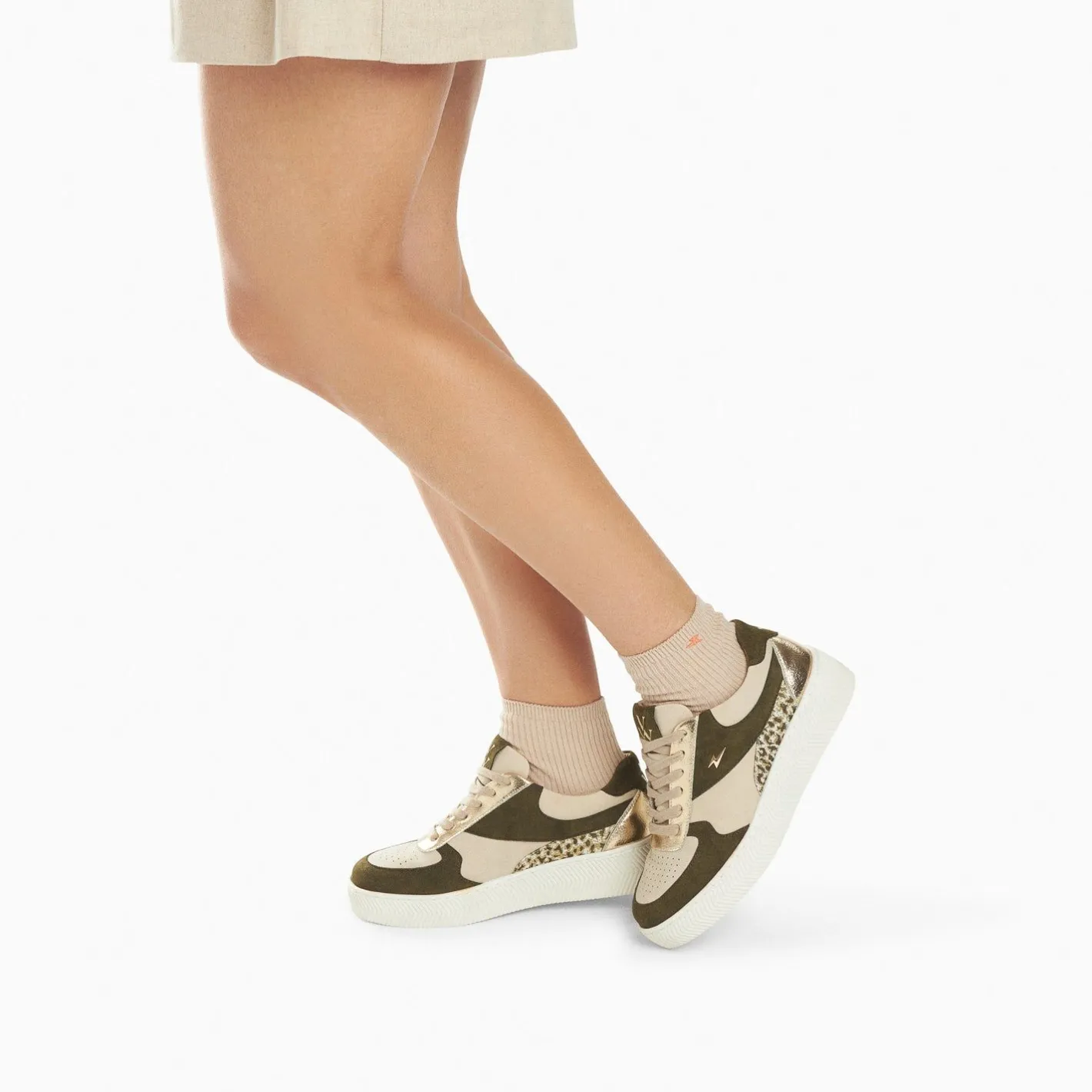 Vanessa Wu Baskets Theonie Beige Et Kaki A Lacets Best