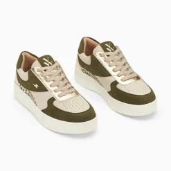 Vanessa Wu Baskets Theonie Beige Et Kaki A Lacets Best