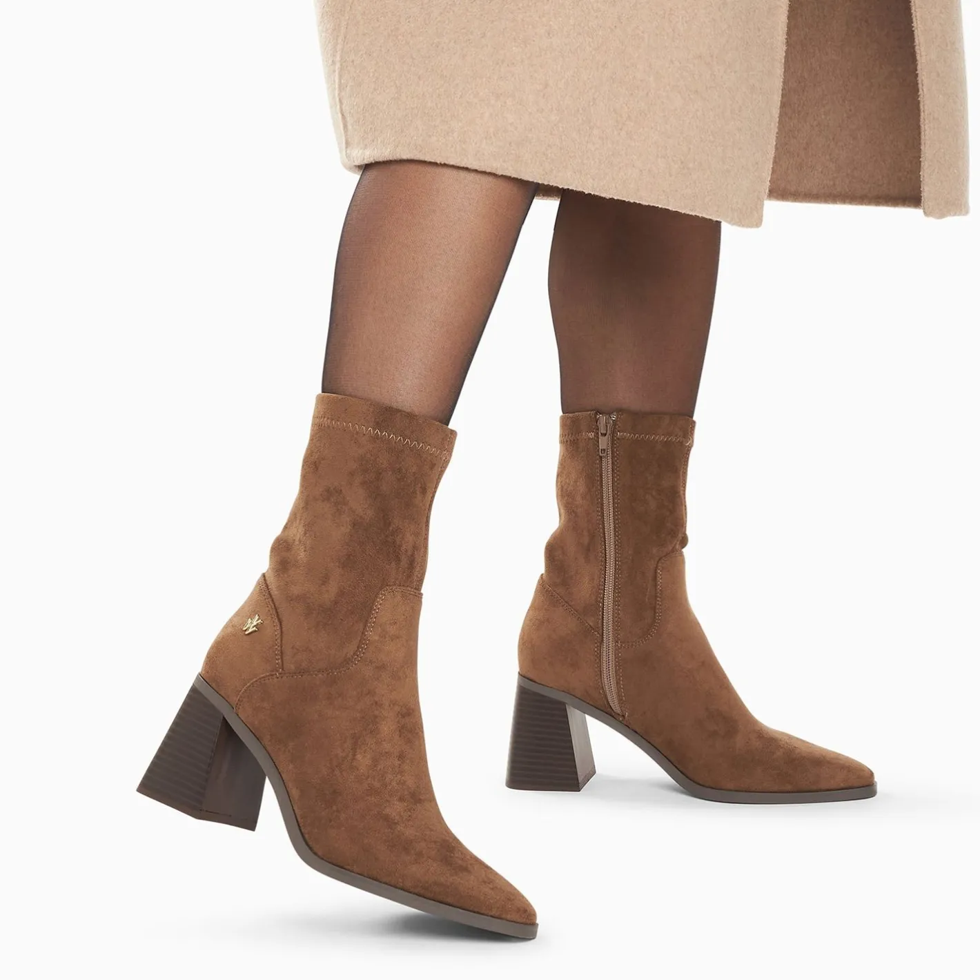 Vanessa Wu Bottines Chaussettes Alizee Marron A Talon Trapeze