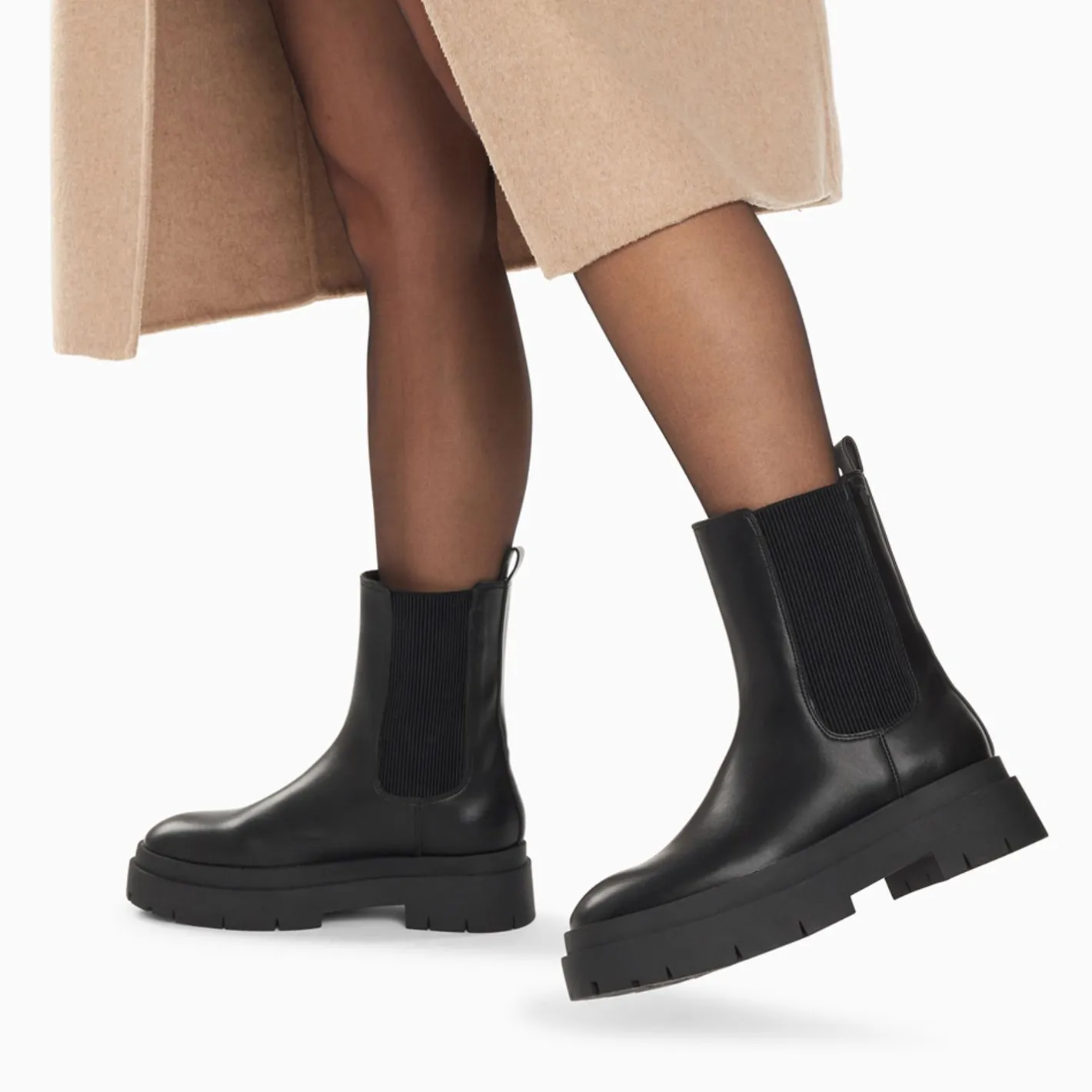 Vanessa Wu Bottines Chelsea Oceane Noires A Plateforme Crantee New