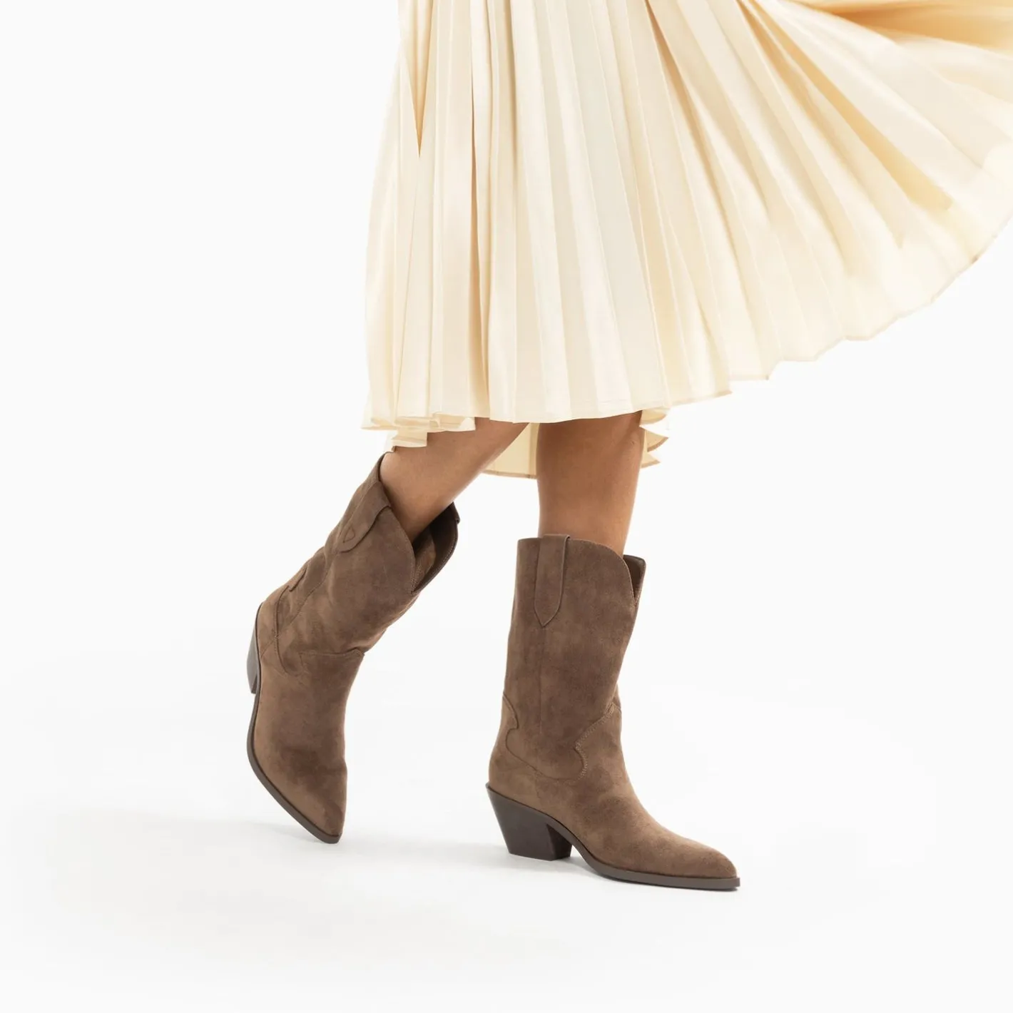 Vanessa Wu Bottines Santiags Beverly Taupe Mi-Mollet Sale