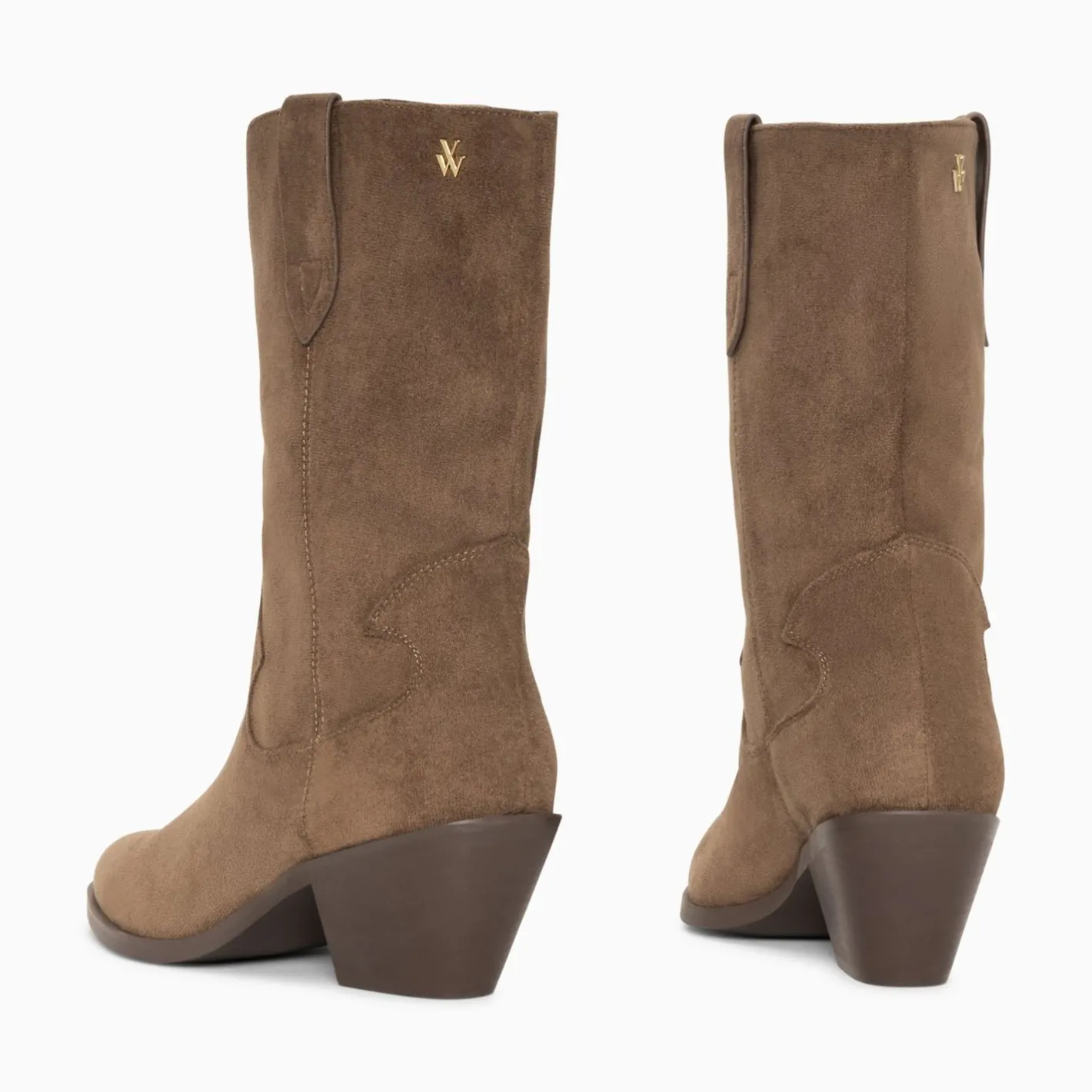 Vanessa Wu Bottines Santiags Beverly Taupe Mi-Mollet Sale