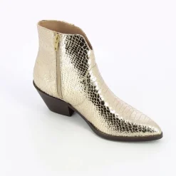 Vanessa Wu Bottines Santiags Caroline Or Effet Serpent Discount