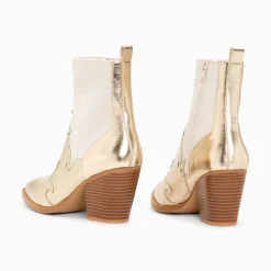 Vanessa Wu Bottines Santiags Kelsey Bi-Matiere Beige Et Or Best
