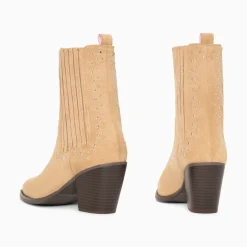 Vanessa Wu Bottines Santiags Rivoli Montantes Beiges A Clous