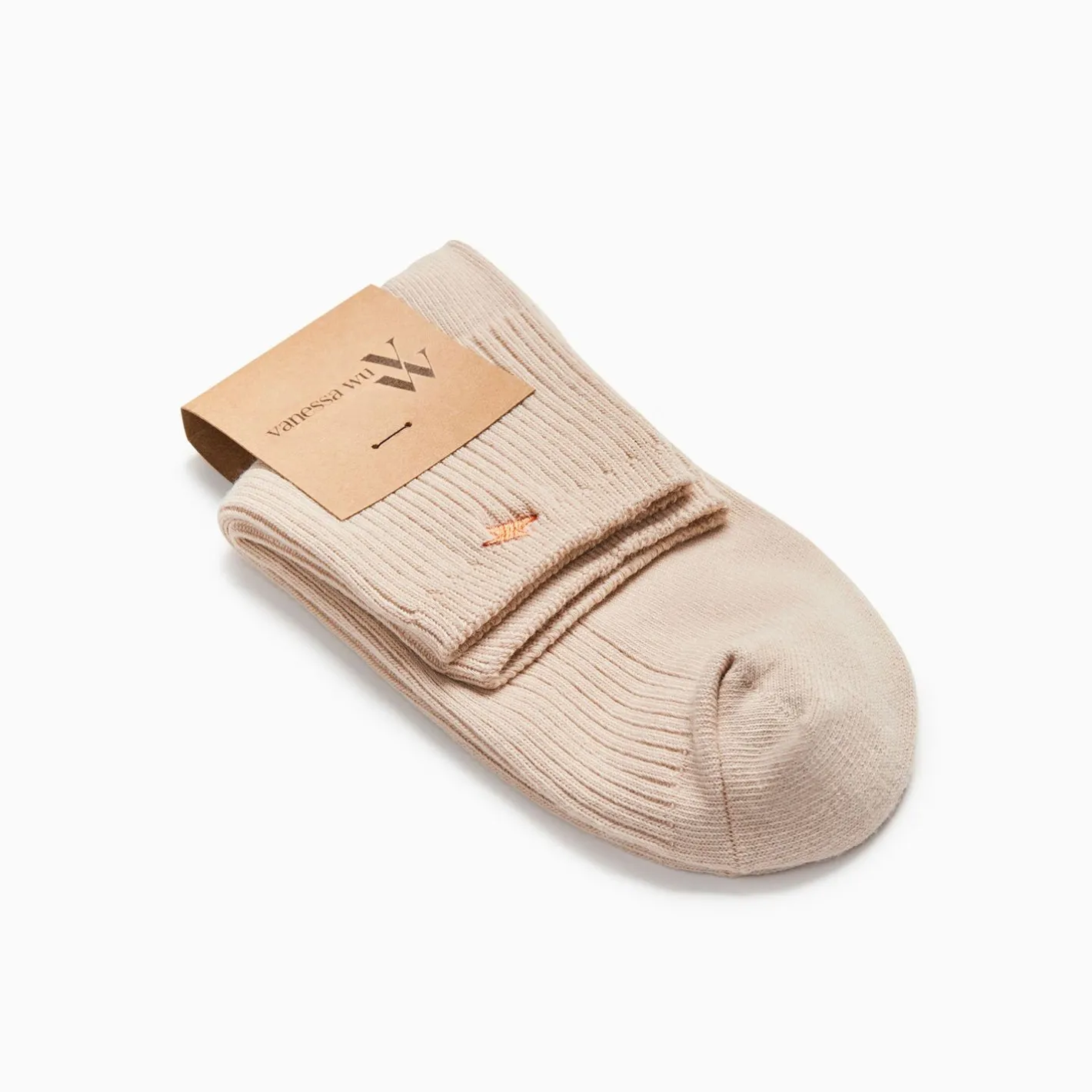 Vanessa Wu Chaussettes Courtes Amy Beiges Cotelees Clearance