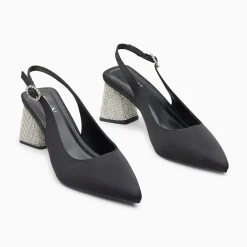 Vanessa Wu Escarpins Slingback Paris Noirs A Bout Pointu Et Talon Strass Hot