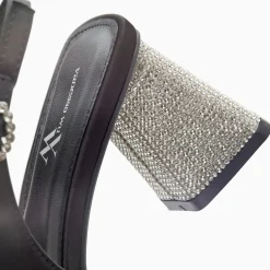 Vanessa Wu Escarpins Slingback Paris Noirs A Bout Pointu Et Talon Strass Hot