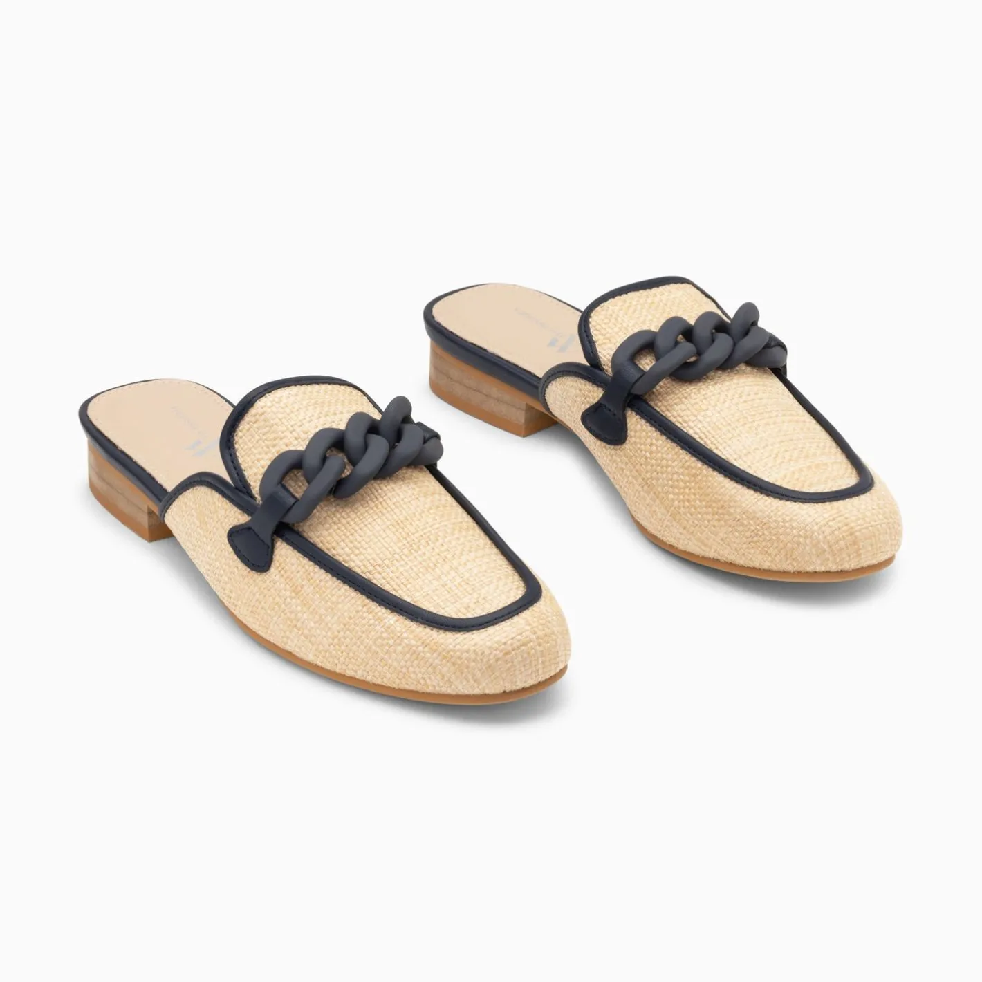 Vanessa Wu Mules Emna Beige Et Bleu Marine A Chaine Mate Sale
