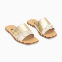 Vanessa Wu Mules Plates Soeacik Bi-Matiere Or Et Beige Hot