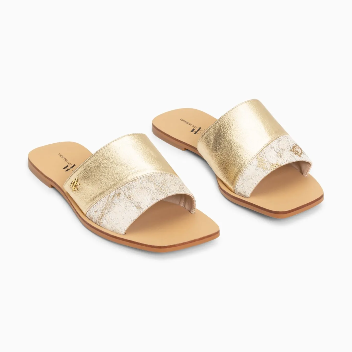 Vanessa Wu Mules Plates Soeacik Bi-Matiere Or Et Beige Hot