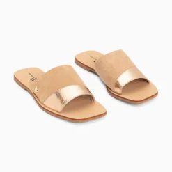 Vanessa Wu Mules Plates Soeacik Bi-Matiere Beige Et Rose Gold Best