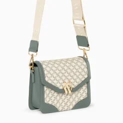 Vanessa Wu Petit Sac Cartable Karen Vert A Toile Monogramme Sale