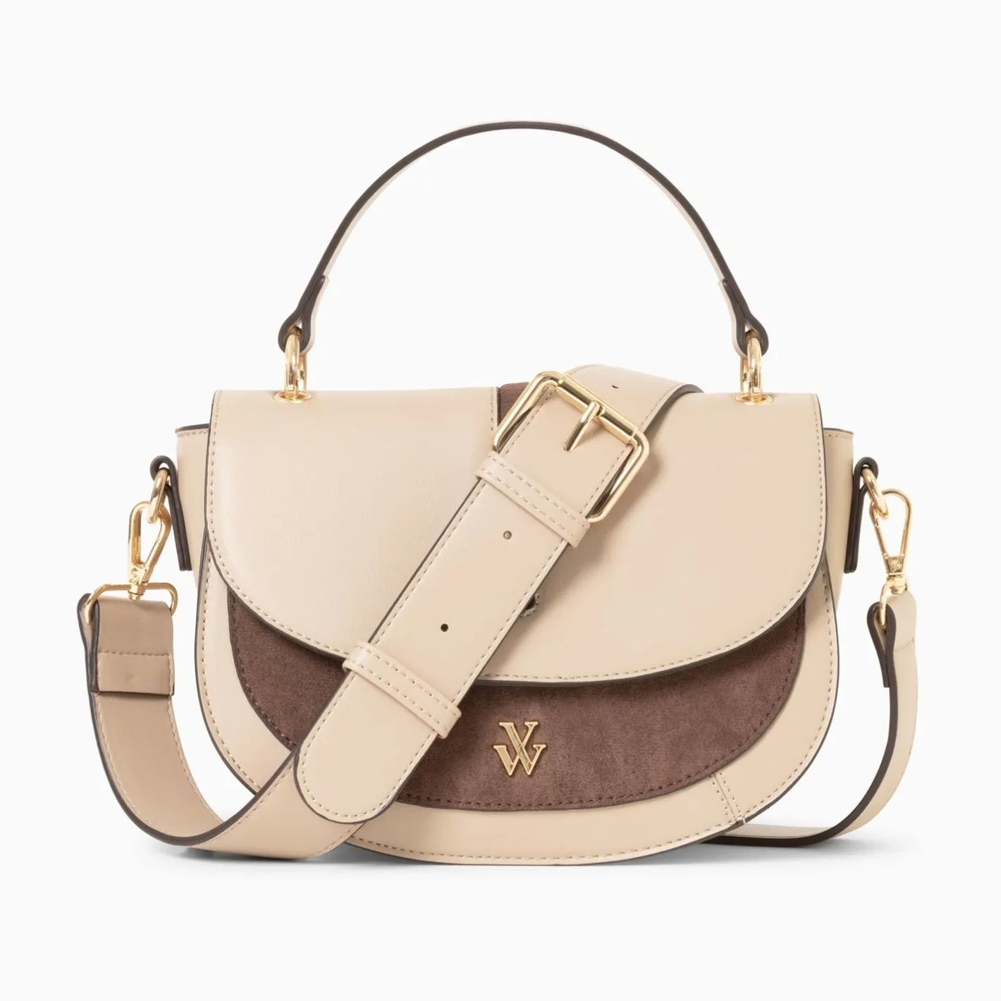 Vanessa Wu Sac A Main Loeline Bi-Matiere Taupe Outlet