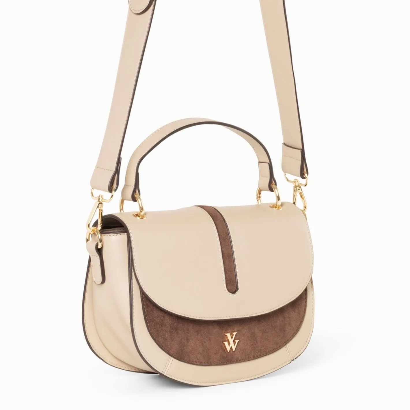 Vanessa Wu Sac A Main Loeline Bi-Matiere Taupe Outlet