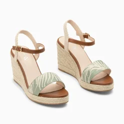 Vanessa Wu Sandales Compensees Honorine Vert En Tissu Jacquard Outlet
