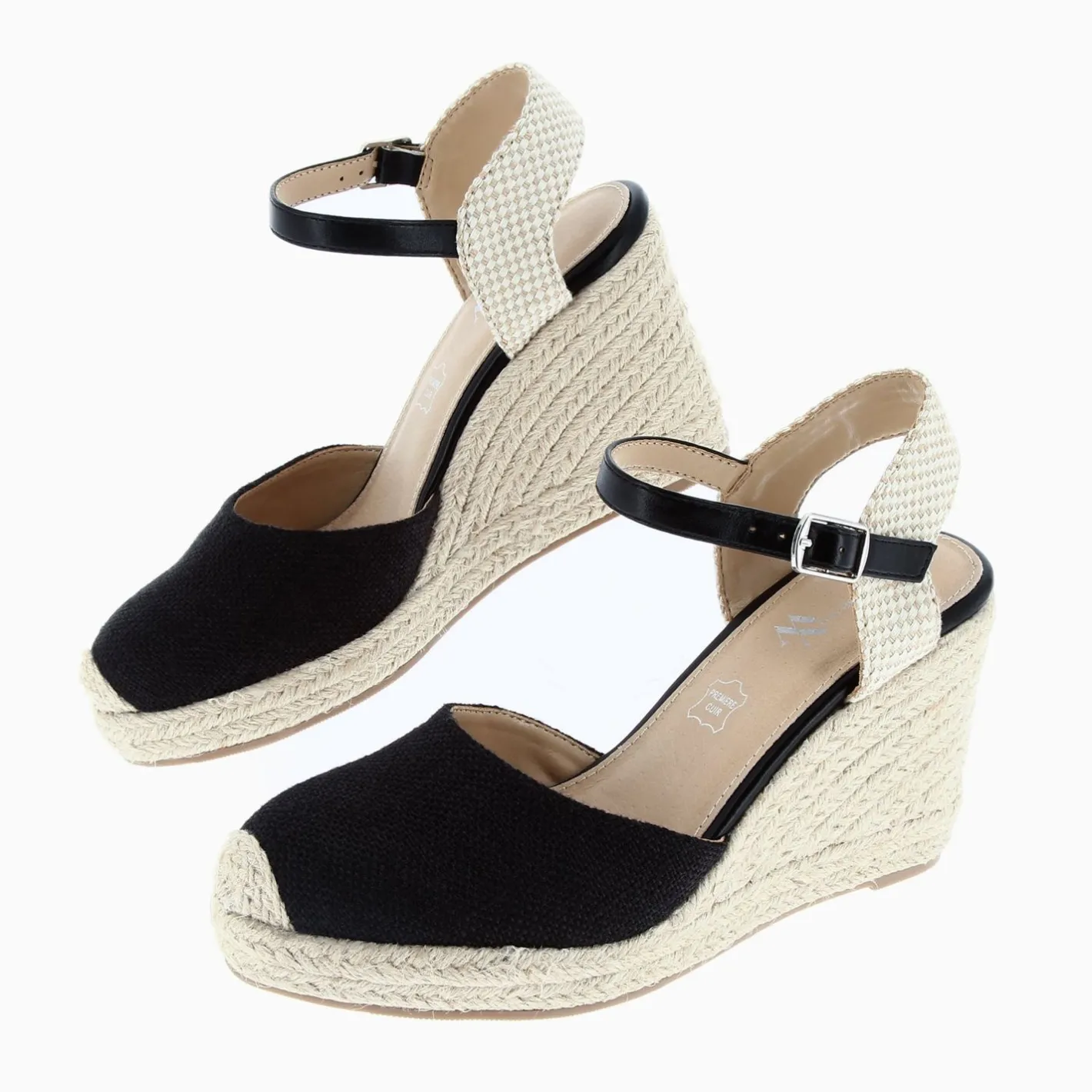 Vanessa Wu Sandales Compensees Lilou Noires Effet Tisse Sale