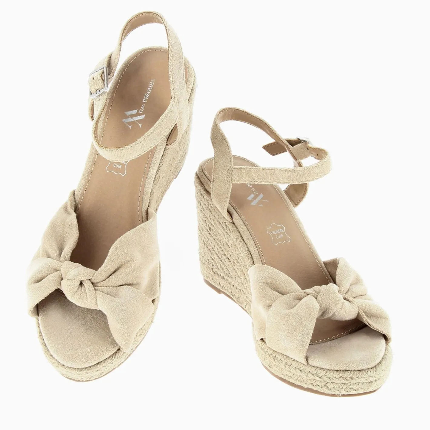 Vanessa Wu Sandales Compensees Nouees Zoella Beige Clair