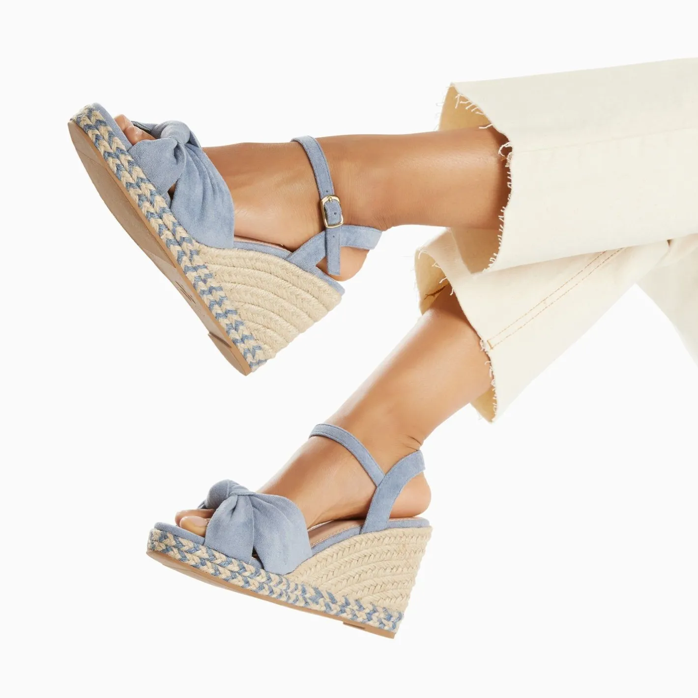 Vanessa Wu Sandales Compensees Nouees Georgina Bleues