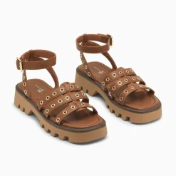 Vanessa Wu Sandales Inaya Camel A Oeillets Et Plateforme Crantee Hot
