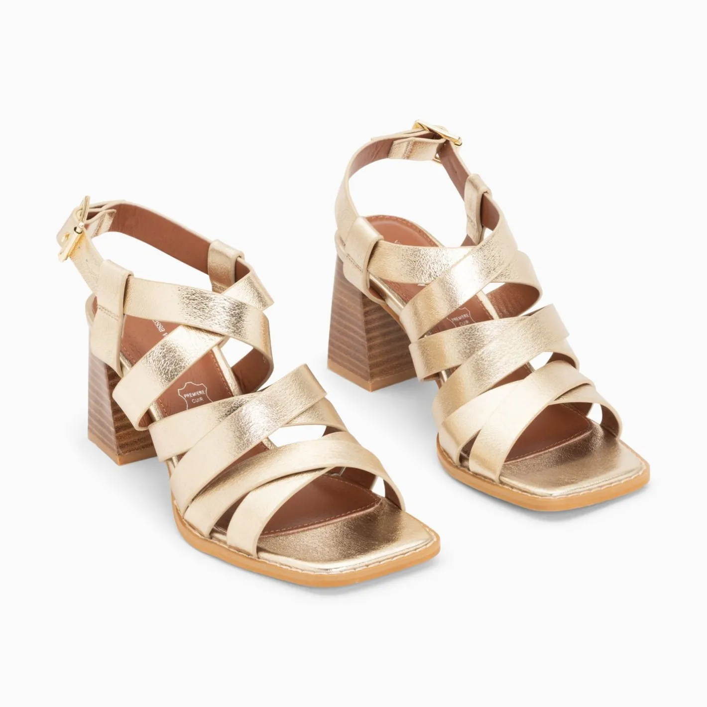 Vanessa Wu Sandales Loriane Or A Multibrides Croisees Et Talon Haut Discount